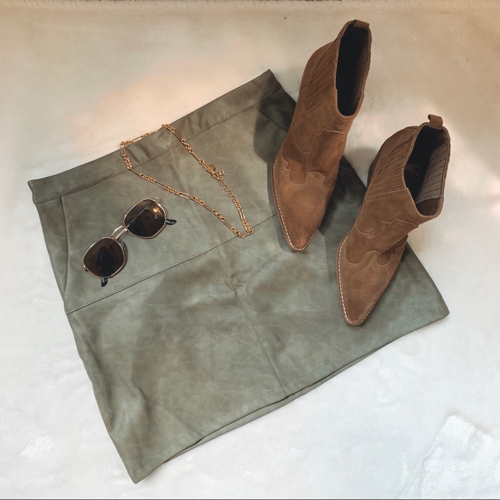 Faux olive green Leather Skirt